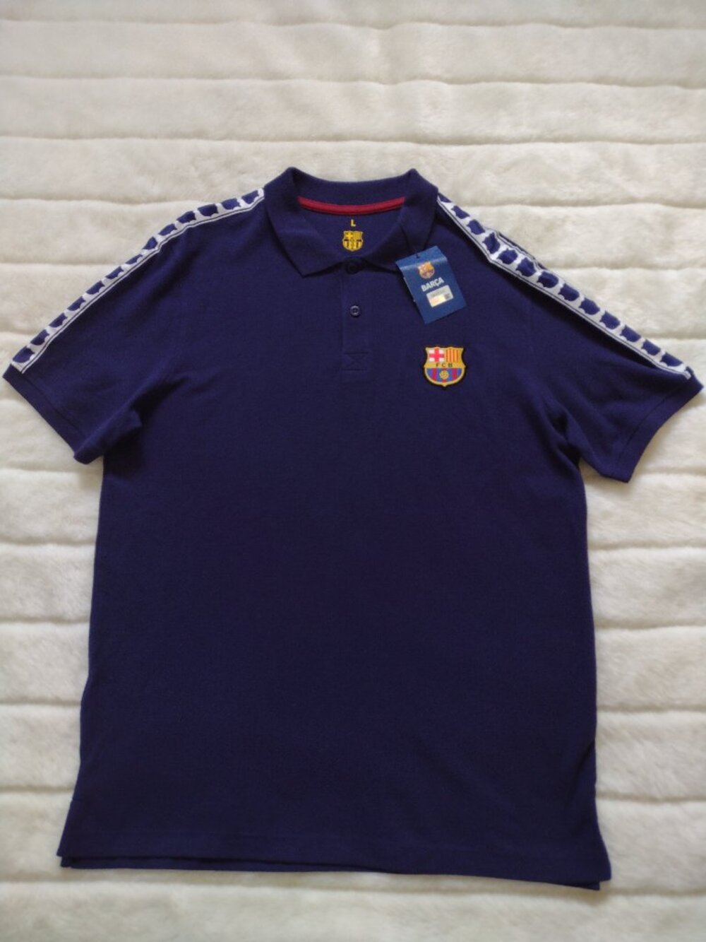 Fc Barcelona Men's Polo Shirt Large Blue Short Sleeve